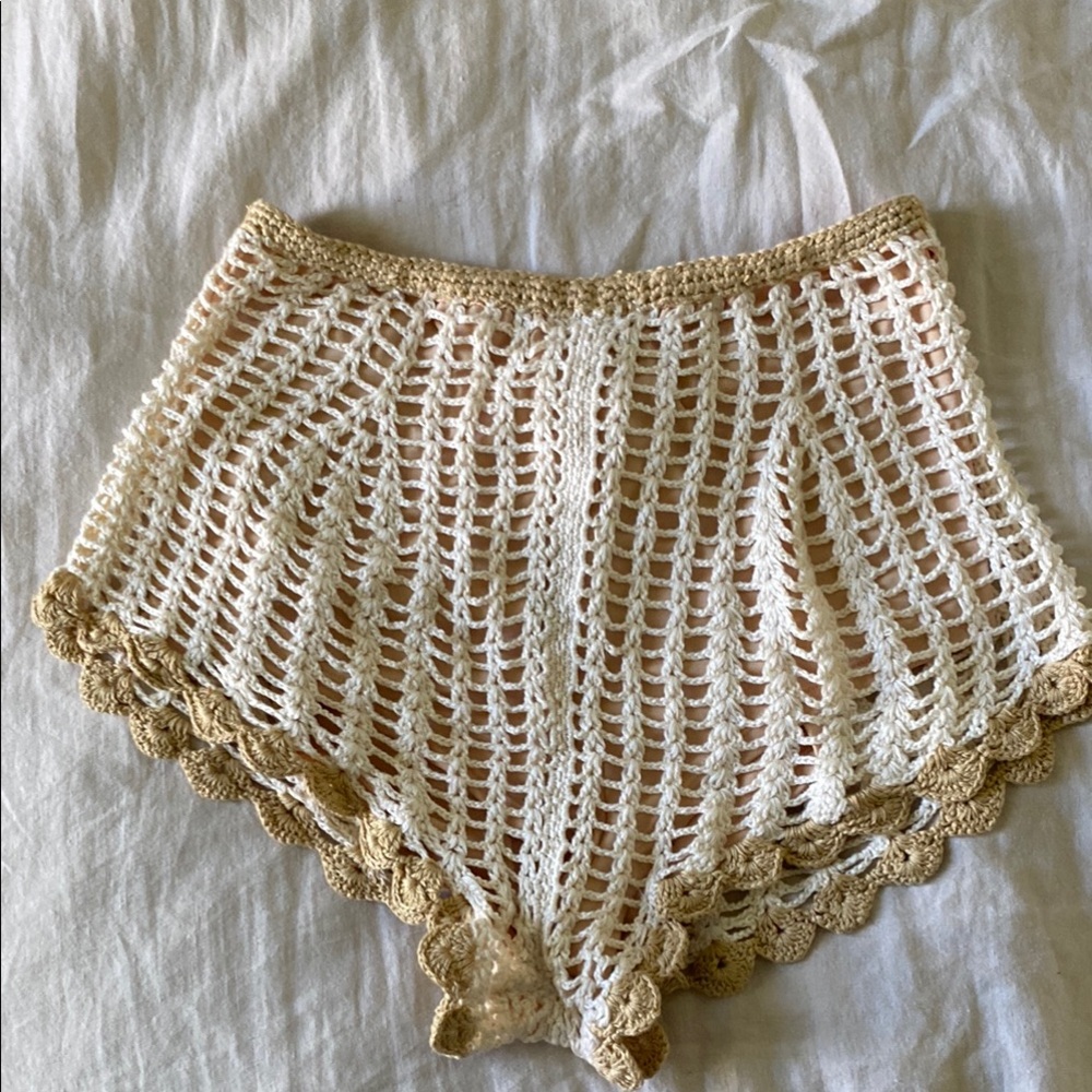 NWT Chasing Unicorns Crochet Shorts Small Tan and Cream